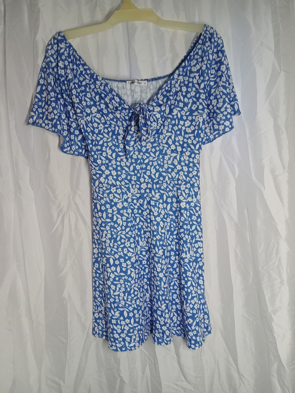 Blue Floral Off-Shoulder Summer Dress